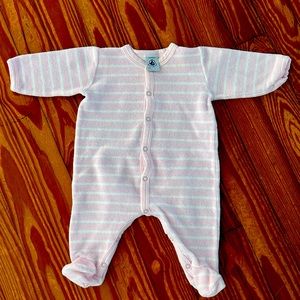 Petit Bateau Terry pyjama strips pink and white size 3 months baby girl pajama